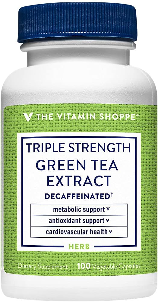 La vitamina Shoppe Triple Strength Green Tea Extract 750mg Cápsulas con EGCG – Un antioxidante natural para apoyar el metabolismo de grasa – lucha contra los radicales libres – Decaffeinado (100 cápsulas vegetarianas)