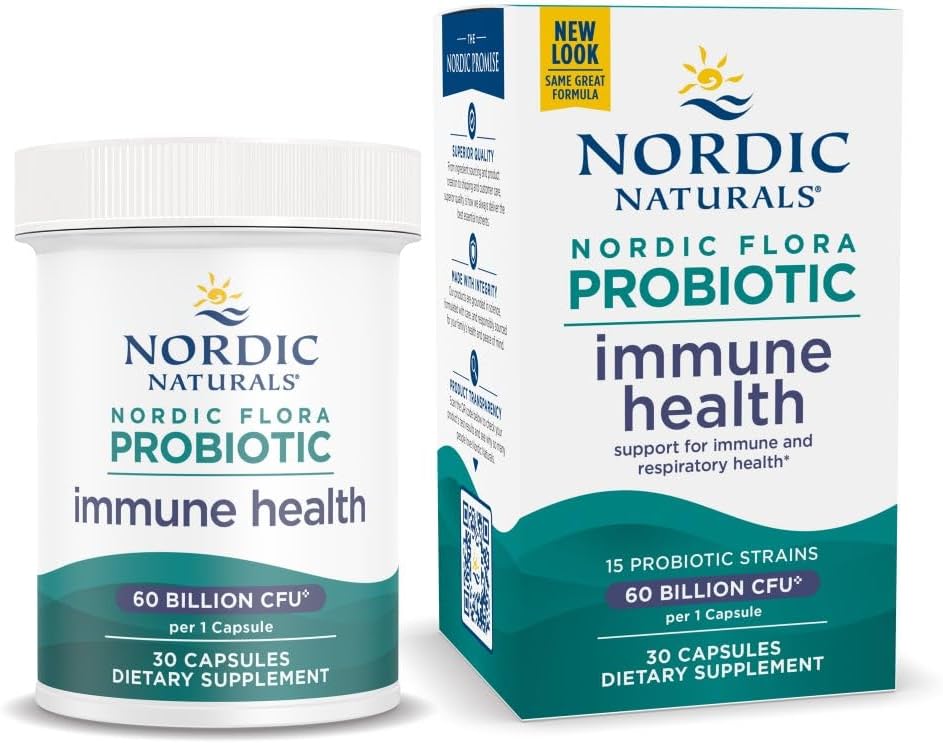 Nordic Naturals Nordic Flora Probiotic Immune Health, 30 Capsules, 15 Probiotic Strains for Immune and Digestive Health Support, Vegan, 30 Servings