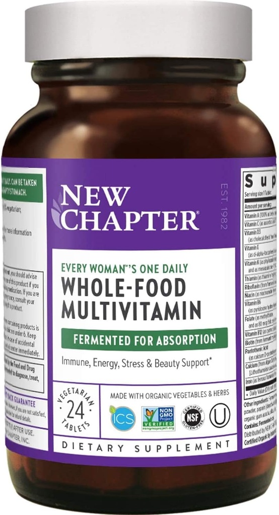 Nuevo Capítulo Cada Mujer Un día, Multivitamina Femenino fermentado con Probióticos + Iron + B Vitaminas + Vitamina D3 + Ingredientes Orgánicos No OGM, 24 Cuenta