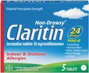 Claritina 24 horas Alergias no somnolientas Tablas,10 mg, 5 Cuenta (708164)