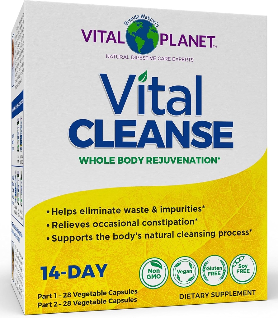 Planeta Vital - Limpiador Vital con Tetola Leche, Magnesio, Cabo Aloe y Herbs, Suplemento Natural para el Estreñimiento Ocasional y Eliminación Saludable, 2-Part - 14 Day Kit, 56 Capsules
