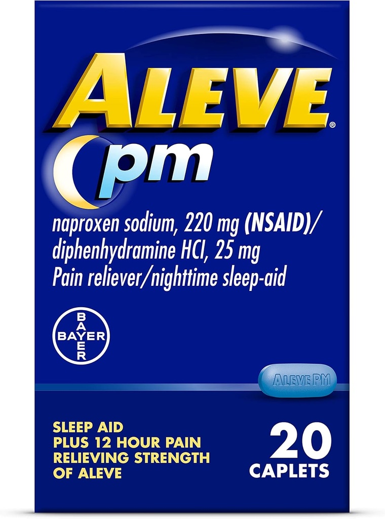 Alivio del dolor y ayuda para dormir durante la noche Naproxen Sodium Caplets ‐ 20 Conde