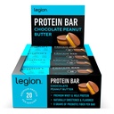 Legion Protein Bar Chocolate Peanut Butter -100% Whey Protein, Bares horneados con fibra prebiótica - High Protein (20g) Bajo grasa (12g) Bajo azúcar (4g), No Soy, Gluten - Sabores naturales (12 conde)