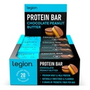 Legion Protein Bar Chocolate Peanut Butter -100% Whey Protein, Bares horneados con fibra prebiótica - High Protein (20g) Bajo grasa (12g) Bajo azúcar (4g), No Soy, Gluten - Sabores naturales (12 conde)