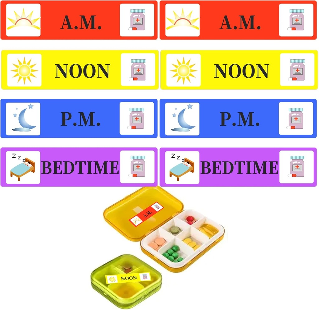 500 Pcs Medicine Stickers Medication Instruction Labels - Morning Noon Evening Bedtime Medicine Reminder Sticker 2/5 x 1.6 Inch AM NOON PM for Stickers for Pill Case Planners