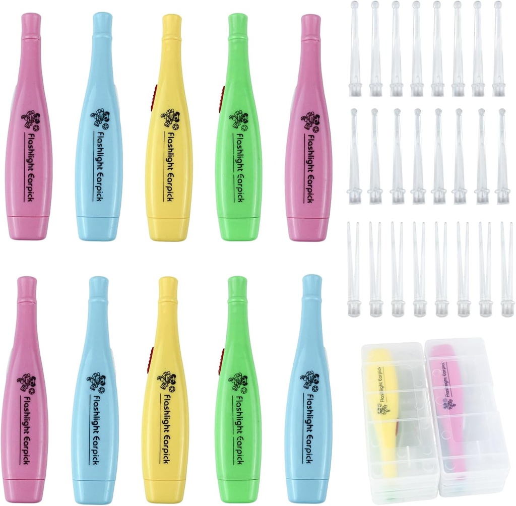 12 piezas Herramienta de eliminación de cera de oído con luz LED para la limpieza de la cera del oído reutilizable para el limpiador de oído para adultos y niños