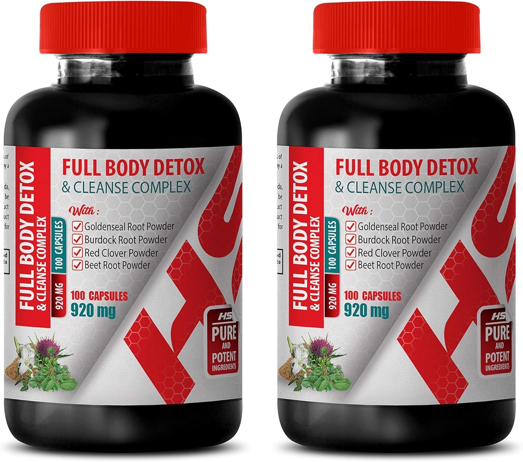 Natural Detox Cleanse for Men - Full Body Detox and Cleanse Complex 920 MG - goldenseal Root Supplements - 2 Bottles 200 Capsules