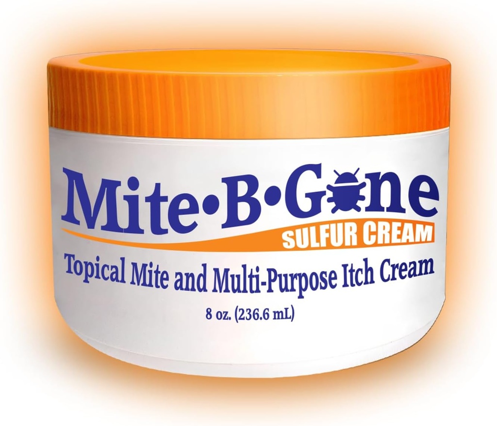 Mite-B-Gone Mite Cream &amp; Bite Relief - 10% Natural Blend Sulfur Cream for Multi-Purpose Bites, Redness, Itching, " Irritation  durable Safe for Kids and Adults ← Fast " Effective for All Skin Types durable 8 oz