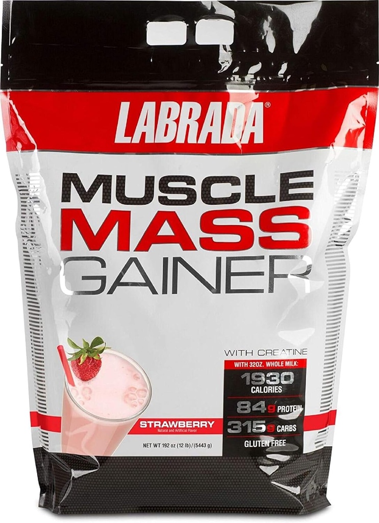 Labrada Nutrición Muscle Mass Gainer, Fresa, 12 libras