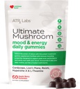 Ultimate Mushroom Daily Gummies - Mushroom Gummies con Cordyceps, Lion’s Mane y Reishi, Plus Huperzine A & L-Theanine, mayo mejorar el Mood y la energía, Apple Berry Flavor, 60 Gummies