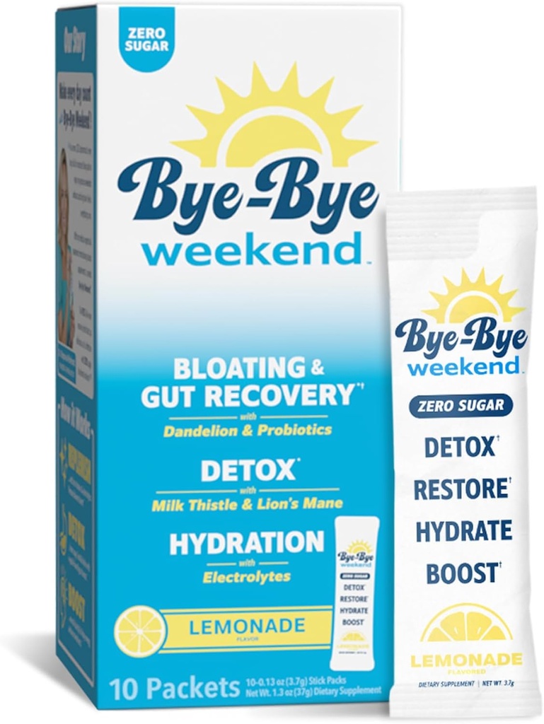 Detox Drink Mix w / Electrolytes - para Bloating, Recovery, Fatigue, Brain Fog - Probióticos, Lion's Mane, Milk Thistle - Zero Sugar Lemonade - 10 Pack