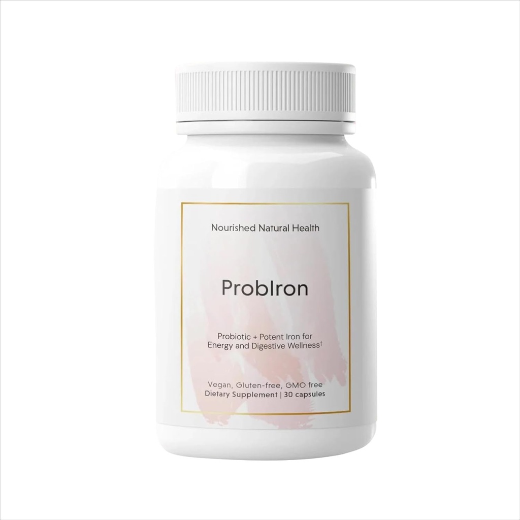 Nueve ProbIron de Salud Natural - Probiótico de Mujeres + Suplemento de Hierro Boostado con Vitamina C y Cobre - Fórmula Vegana de Energía y Bienestar Digestivo - 30 cápsulas