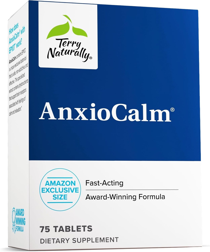 Terry Naturalmente AnxioCalm - 75 Tablas - Acción rápida, Fórmula no adictiva - Seguro para adultos y niños 4+ Años - No GMO - 37 Serviciones