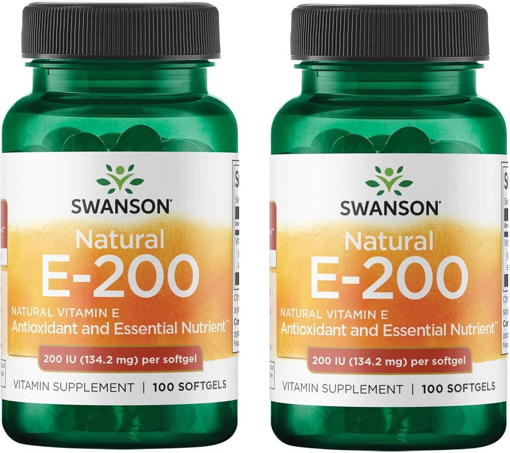 Vitamina Natural de Swanson E - Suplemento Natural Apoyo a la Salud del Corazón " Protección del tejido - Nutriente esencial Promoción de la salud general - (100 Softgels, 200IU cada uno) (2 Pack)