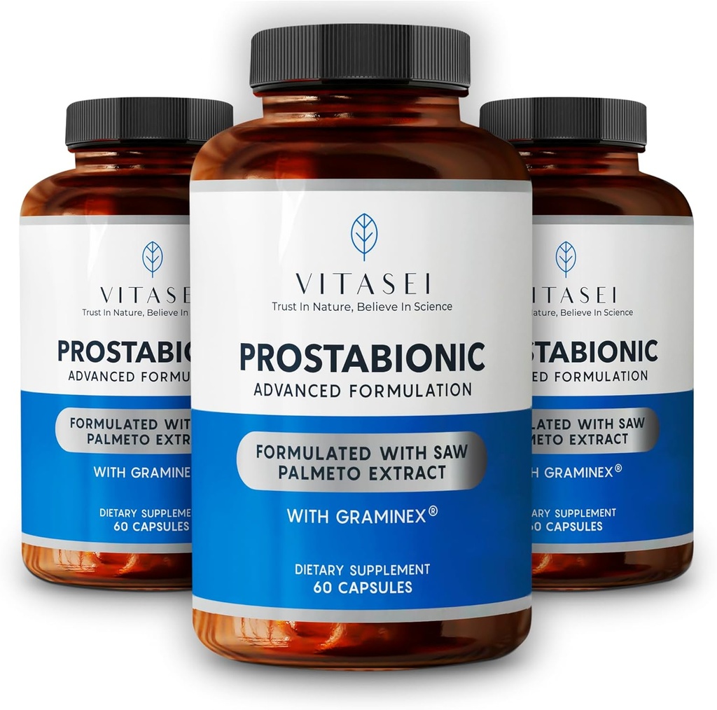 VITASEI Prostabionic with Graminex, Saw Palmetto, Pygeum Africanum - Control de vejiga y suplementos de próstata para hombres - 60 cápsulas (Pack of 3)