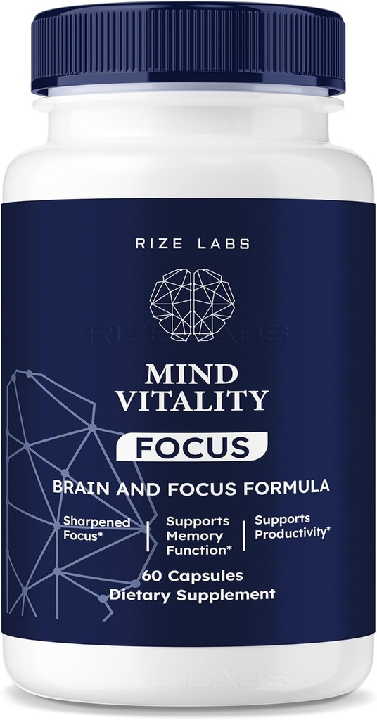 rize labs Mind Vitality Focus Brain Supplement to Boost Focus and Concentration " Evite la fatiga de media tarde (60 cápsulas)