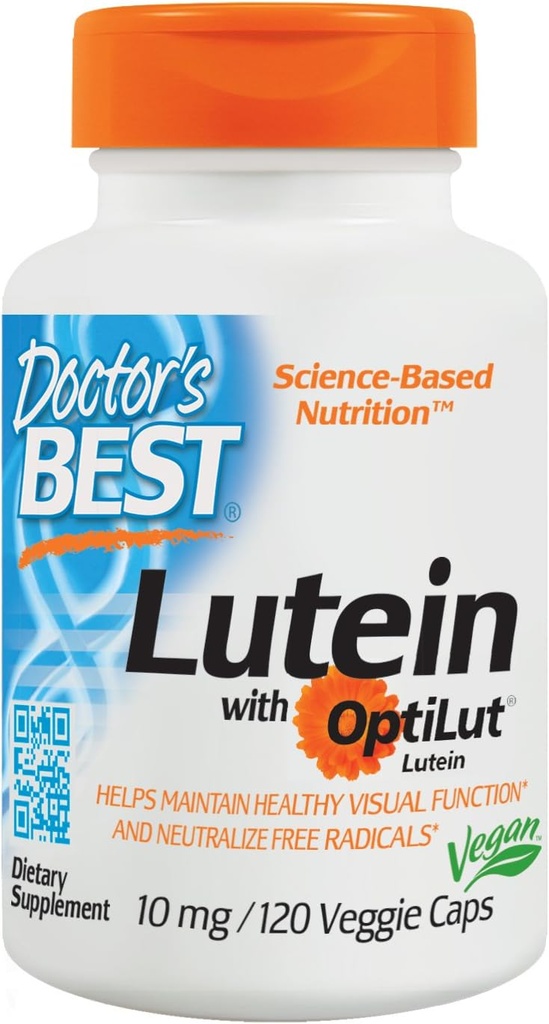 La mejor luteína del médico con OptiLut, no GMO, Vegan, Gluten Free, Soy Free, Eye Health, 10 mg, 120 Veggie Caps