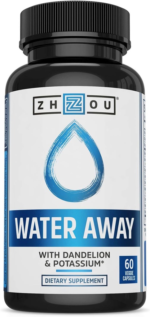 ZHOU Water Away Herbal Fórmula para el Equilibrio Fluido Saludable Silencioso con Dandelion, Potasio, Té Verde &amp; Más