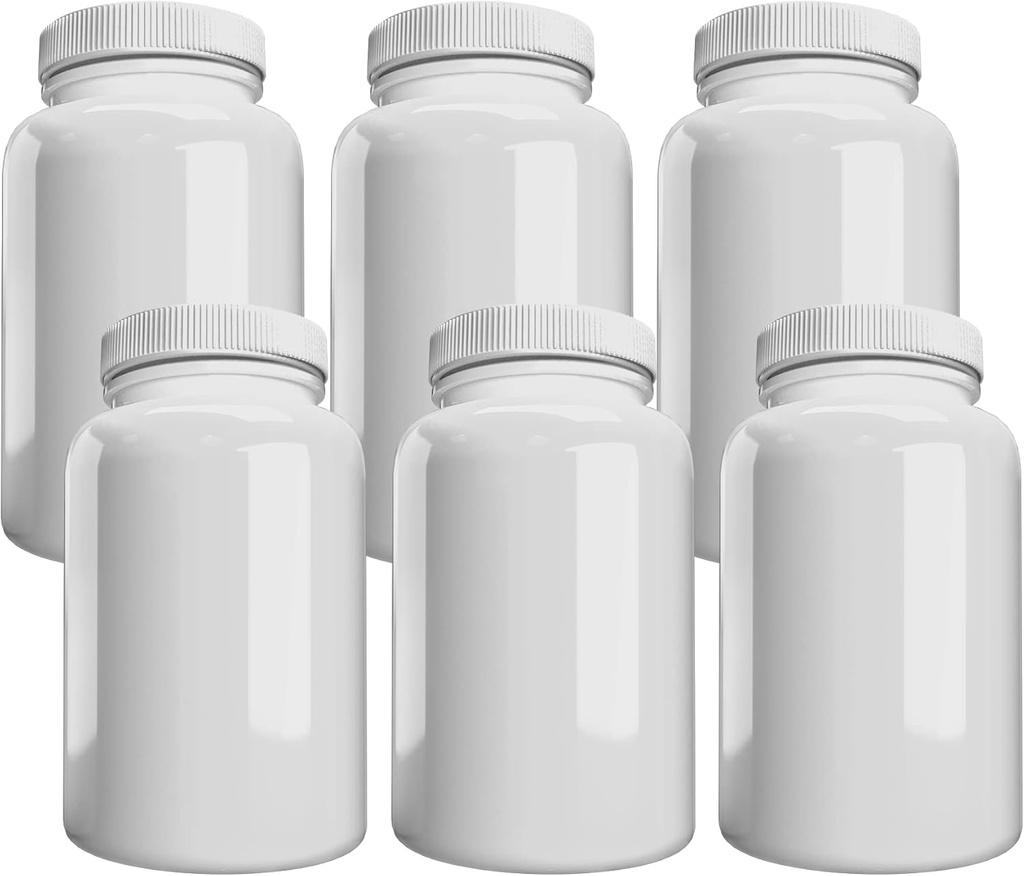 Empresa (6 Pack) Botella de Píldora Blanca con Lid, Almacenamiento, Contenedor de Píldora de plástico, Capacidad de 150cc