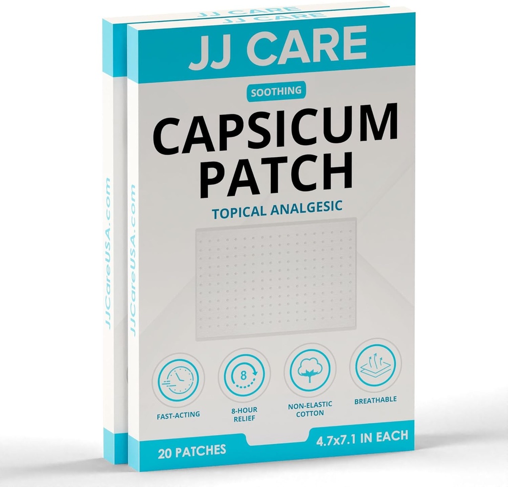 JJ CARE Capsicum Patch (40 PCS), 4.7" x 7.1" Soothing Capsaicin Patch, Capsicum Patches for Neck, Shoulder, Muscle Soreness- 8 Hours Relief