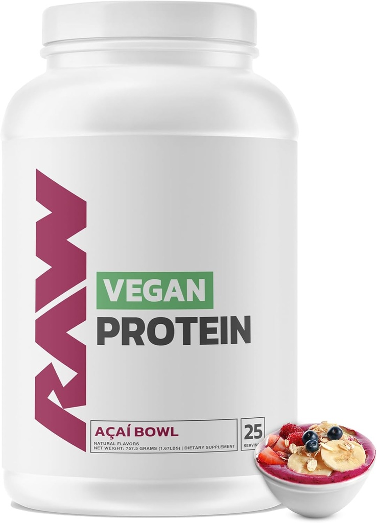 RAW Vegan Protein Powder, Acai Bowl - 20g de pólvora de proteína de base vegetal " Fortificada con vitaminas para el crecimiento muscular " recuperación - Bajo-Fat, bajo carbohidrato, naturalmente saboreado " .