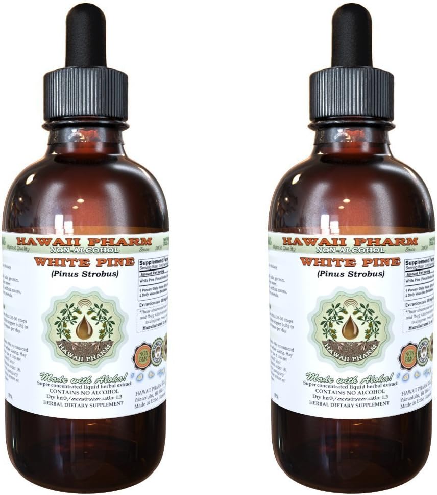 White Pine Alcohol-Free Liquid Extract, White Pine (Pinus Strobus) Dried Bark Glycerite Natural Herbal Suplemento, Hawaii Pharm, USA 2x4 fl.oz
