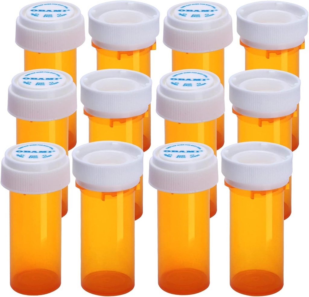 Plastic Empty Pill Bottles with Double Sided Use (Child Resistant & Easy Open) Caps - Medicine Container Pill Case Dispenser Organizers (8 Dram, 12pcs)