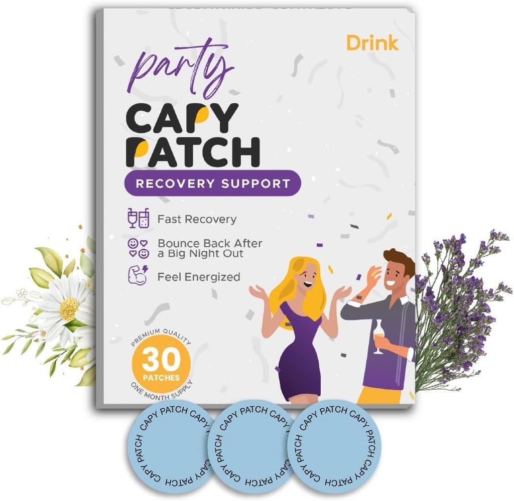 Party Capy Patch Recovery Patches (30-Pack) eternaPatch natural con B12, Vitamina C & Green Tea TENIDO Siente Energizado Después de una gran noche fuera – para noches impermeables y mañanas productivas