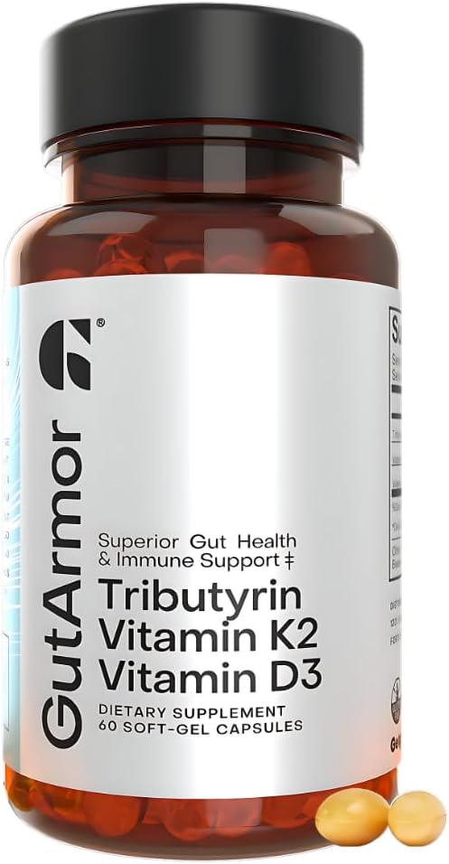 Gut &amp; Heart Health + Immune Support ← 2 Month Supply ← 60 Soft Gel Capsules ← Pura Butyrate 350mg &amp; Vitamina D3 2000IUs &amp; Vitamina K2 120mcg  durable Heart Health ← Gastrointestinal Support