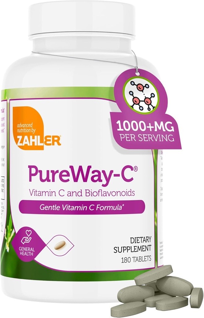 Zahler Vitamina C 1000mg Tablets with Bioflavonoids - High Potency VIT C 1000mg for Immune Support - Gentle on Stomach - Gluten Free Vitamin C 1000 mg Vitamina C Suplemento para Hombres (180 Conde)