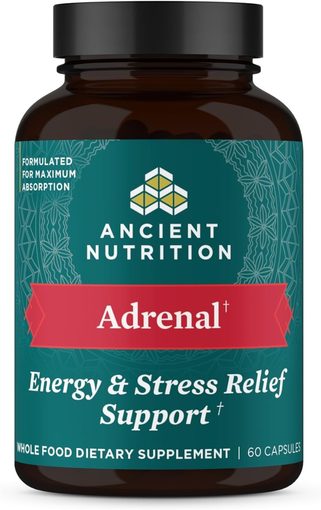 Ancient Nutrition Adrenal Support with Ashwagandha Supplement, Helps Reduce Stress & Fatigue, Paleo and Keto Friendly, Gluten Free, 1300mg, 60 Capsules