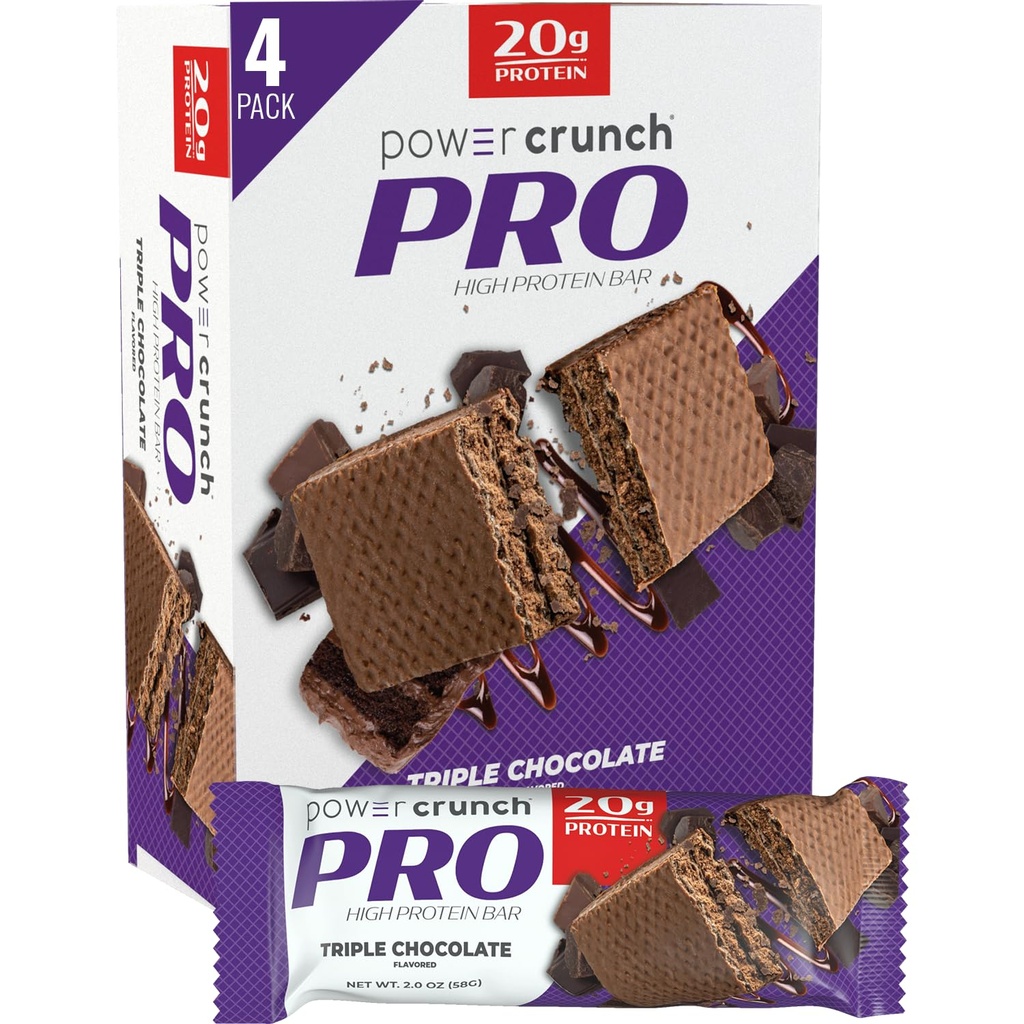 Power Crunch PRO Protein Wafer Bares, High Protein Snacks with Delicious Taste, Triple Chocolate, 2.0 Ounce (4 Conde)