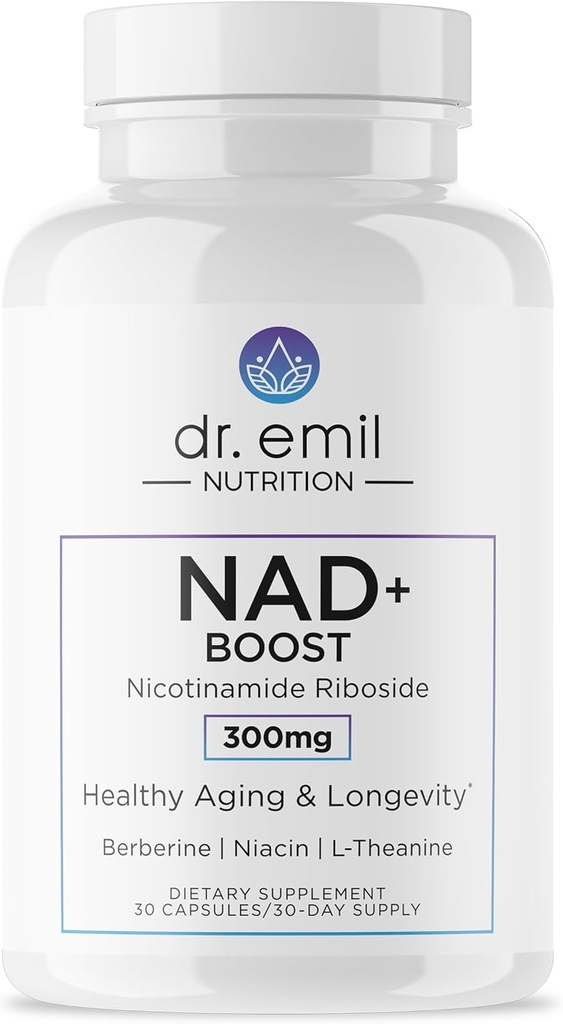 DR. EMIL NUTRITION NAD+ Boost - Nicotinamide Riboside Suplemento para la longevidad, envejecimiento saludable y regeneración celular - NAD Suplemento con Berberine, L-Theanine &amp; Niacin - 30-Day Supply