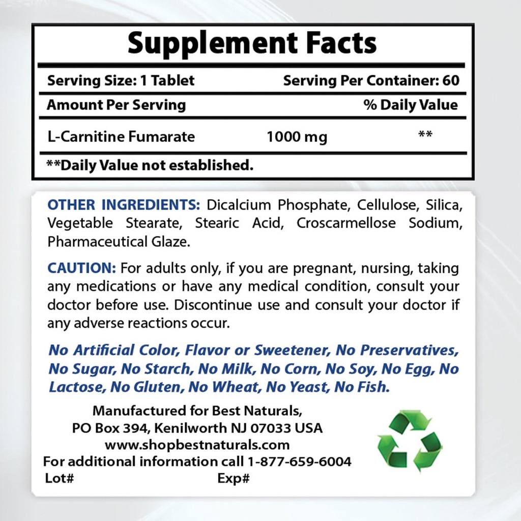Mejores Naturales L-Carnitina 1000mg &amp; L-Glutamina 1000mg