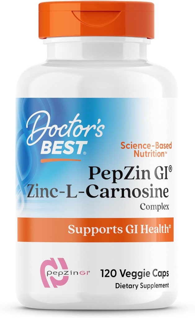 Mejor PepZin GI del médico, Complejo Zinc-L-Carnosine, No GMO, Vegan, Gluten Free, Soy Free, Apoyo Digestivo, 120 Veggie Caps
