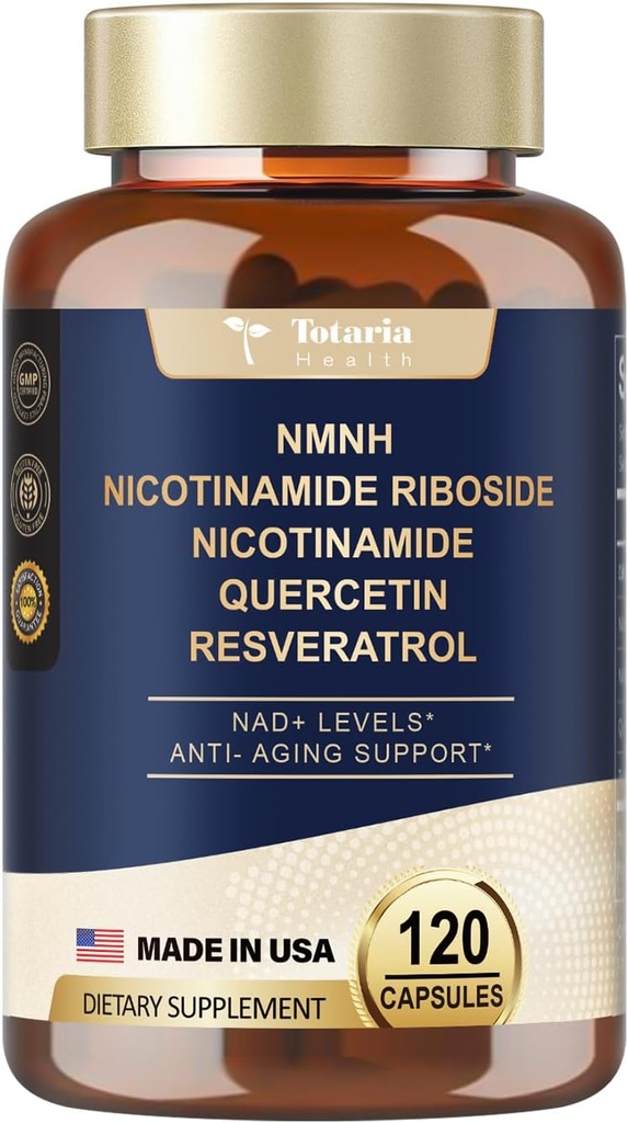 Totaria (1 Pack) NMNH (Dihidronicotinamide Mononucleotide) Suplemento w/Niacinamide (Vitamin B3), Trans-Resveratrol, para Anti Aging, Energy, Focus