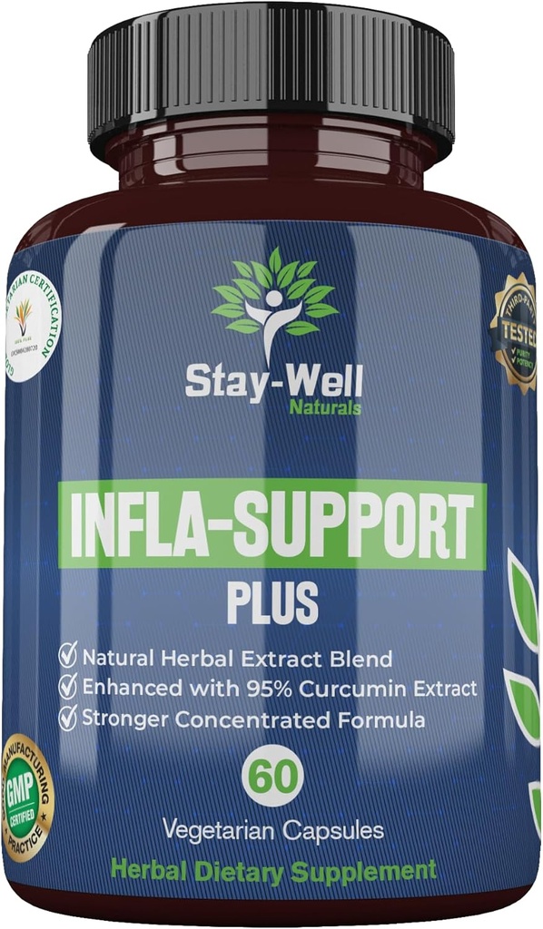 Infla-Support Plus- 750mg Herbal Supplement Blend with Curcumin and Ashwagadha Extract, Shatavari, Kavach, Fenugreek, Pippali, Guduchi, Shilajit, Goshura and Sunthi 60ct
