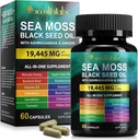 Sea Moss Black Seed Oil Capsules, Ashwagandha Ginger Capsule with Vitamin C D3, Multi Blend Nutrition Supplement for Immunity, Digestive, Energy, Skin & Hair, Black Seed Oil Moss Capsules, 60P
