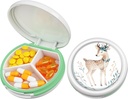 Caja de Pill pequeña Serfeymi - 3 Compartimientos Caja de Píldora Portátil, Caja de Píldora compacta Mini - Apto para Medicina, Vitamina, Petróleo de Pesca, Suplementos - Blanco(Deer)