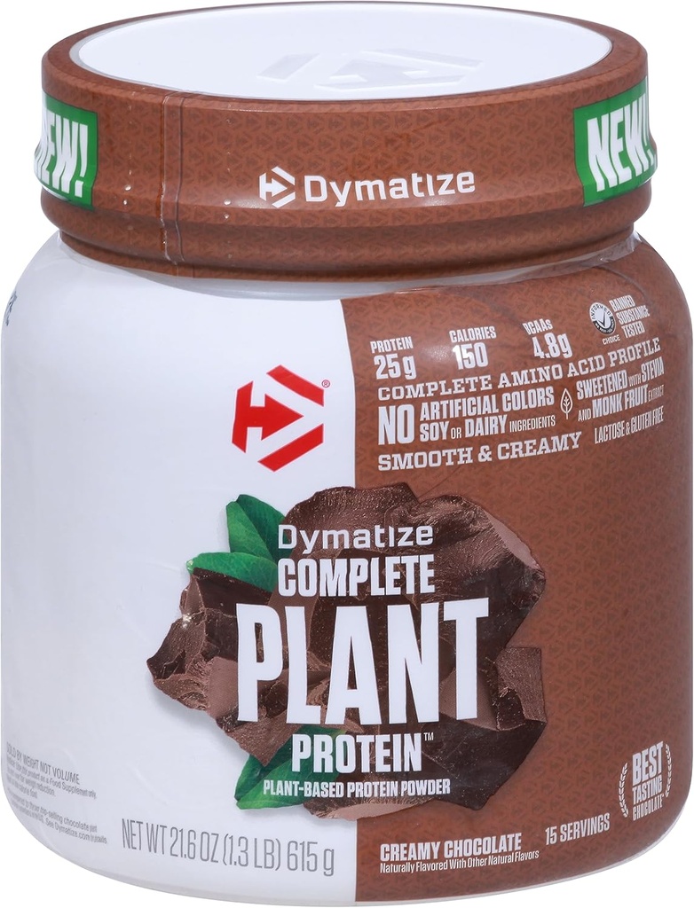 Dymatize Vegan Plant Protein, Creamy Chocolate, 25g Protein, 4.8g BCAAs, Perfil Aminoácidos completos, 15 Servimientos
