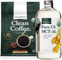 Natural Force Dark Roast Clean Coffee + Organic Pure C8 MCT Oil Bundle – 100% C8 MCTs & Mold & Mycotoxin Free Coffee – Non-GMO, Keto, Paleo y Vegan - 12 Oz y 32 Oz