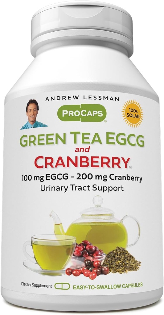 ANDREW LESSMAN Green Tea EGCG & Cranberry 60 Capsules - Estándarizado para Catechins y Polyphenols. Ayuda a proteger los tejidos, órganos y sistemas a lo largo del cuerpo. Powerful Anti-oxidant Support