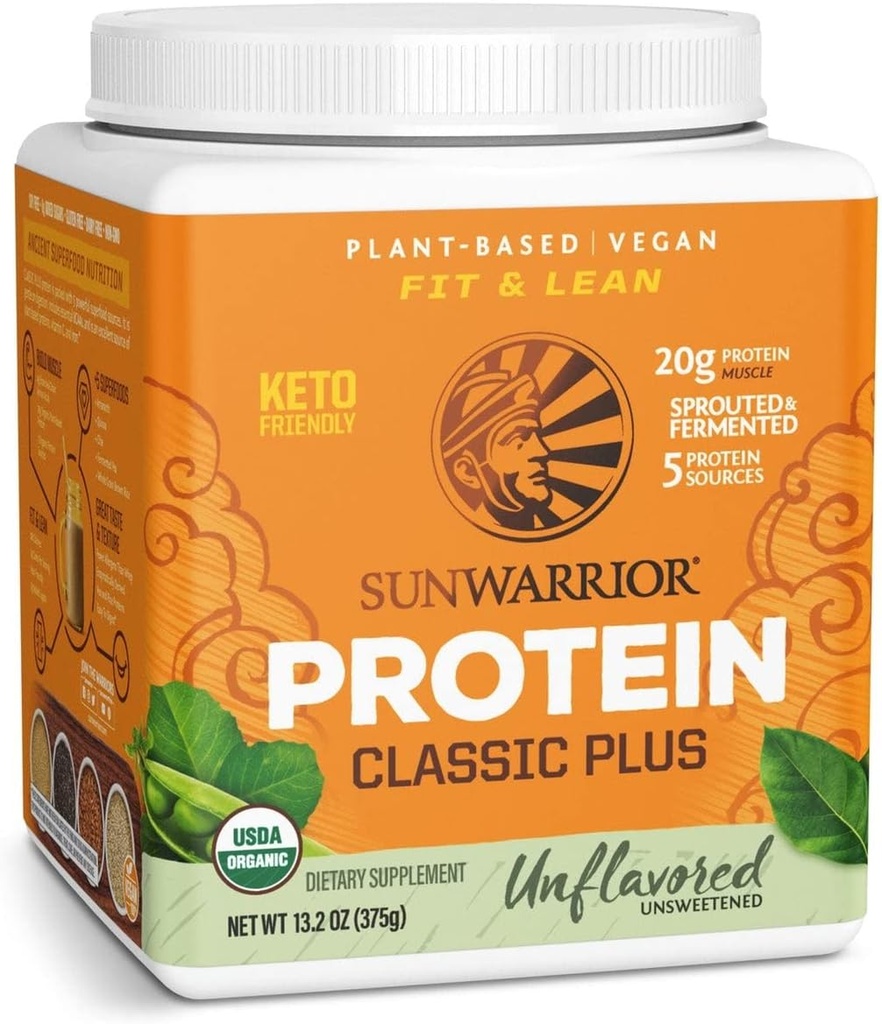 Clean Vegan Protein Powder Unflavored | Organic Protein Powder Plant Based Formula with 5 Superfood Blend Sprouted & Fermented | Non-GMO Low Carb Soy Dairy & Gluten Free (Unflavored, 15 Servings)