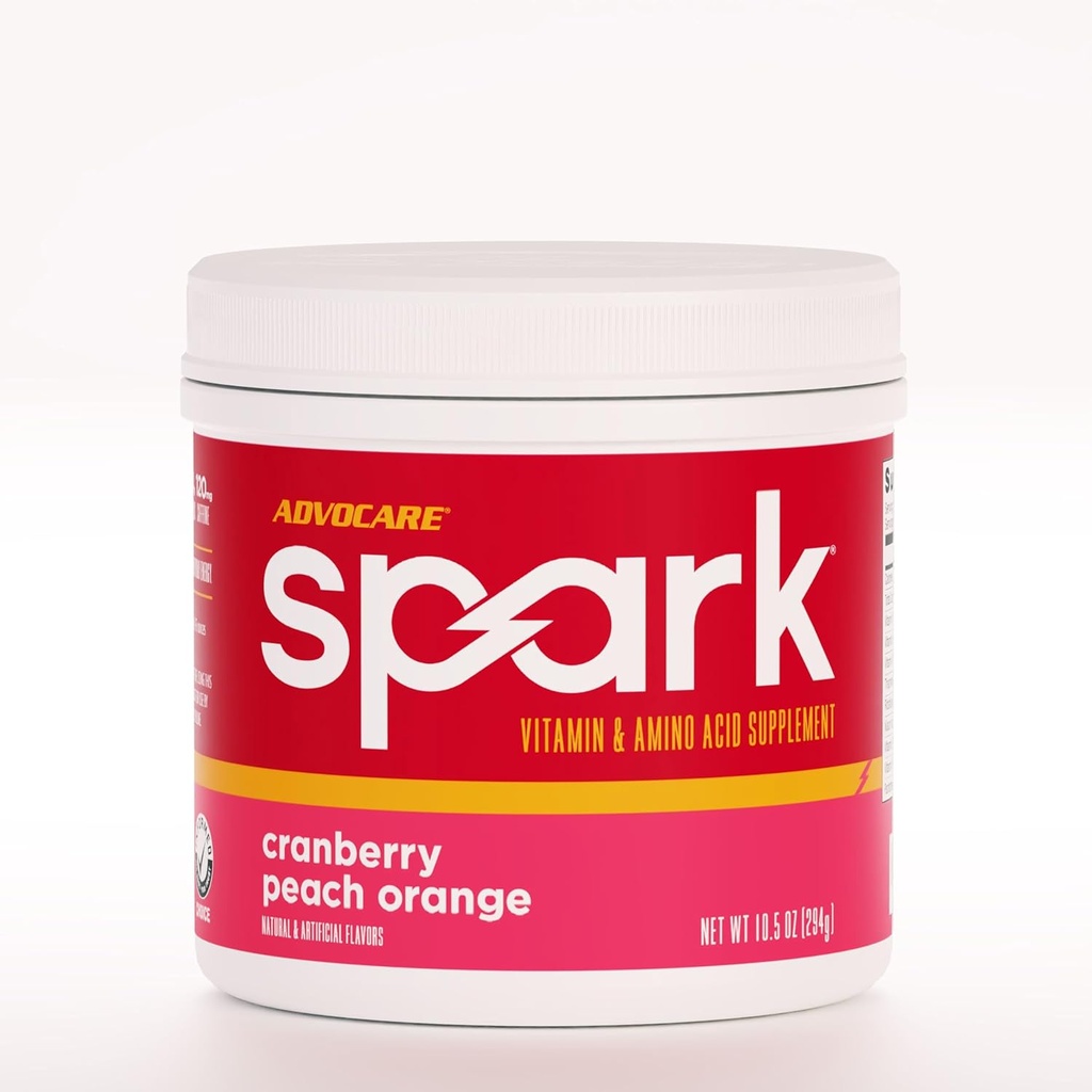 AdvoCare Spark Vitamina &amp; Aminoácidos Suplemento - Focus &amp; Energy Drink Powder Mix with Vitamin A, B-6, C &amp; E - También incluye L-Carnitine &amp; L-Tyrosine - Cranberry Peach Orange - 10,5 oz