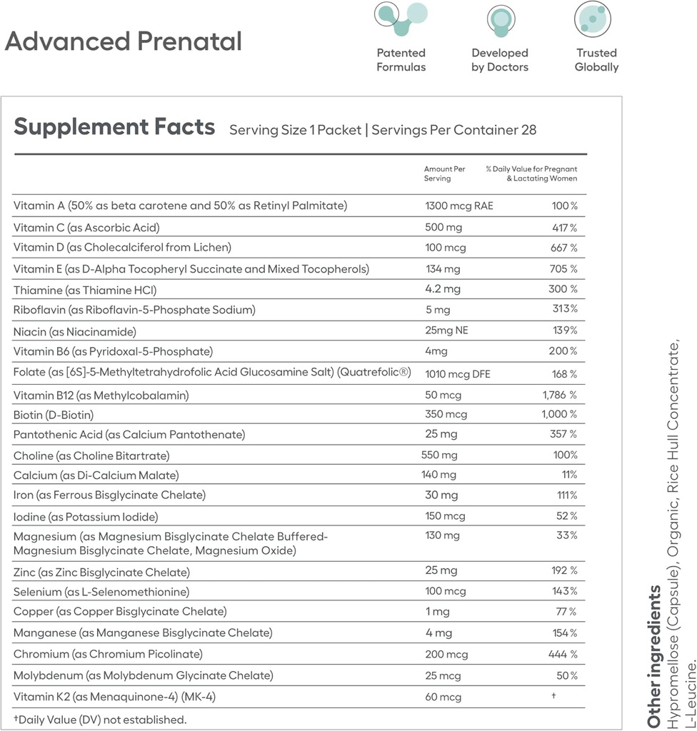 Ovaterra Advanced Prenatal &amp; Preconception Multivitamin Bundle for Women with DHEA 25mg, Choline 550 mg, Folate (Methylfolate) 1,010 mcg, Omega-3 DHA, EPA, Chelated Iron 364 Capsules - 28 Day Supply
