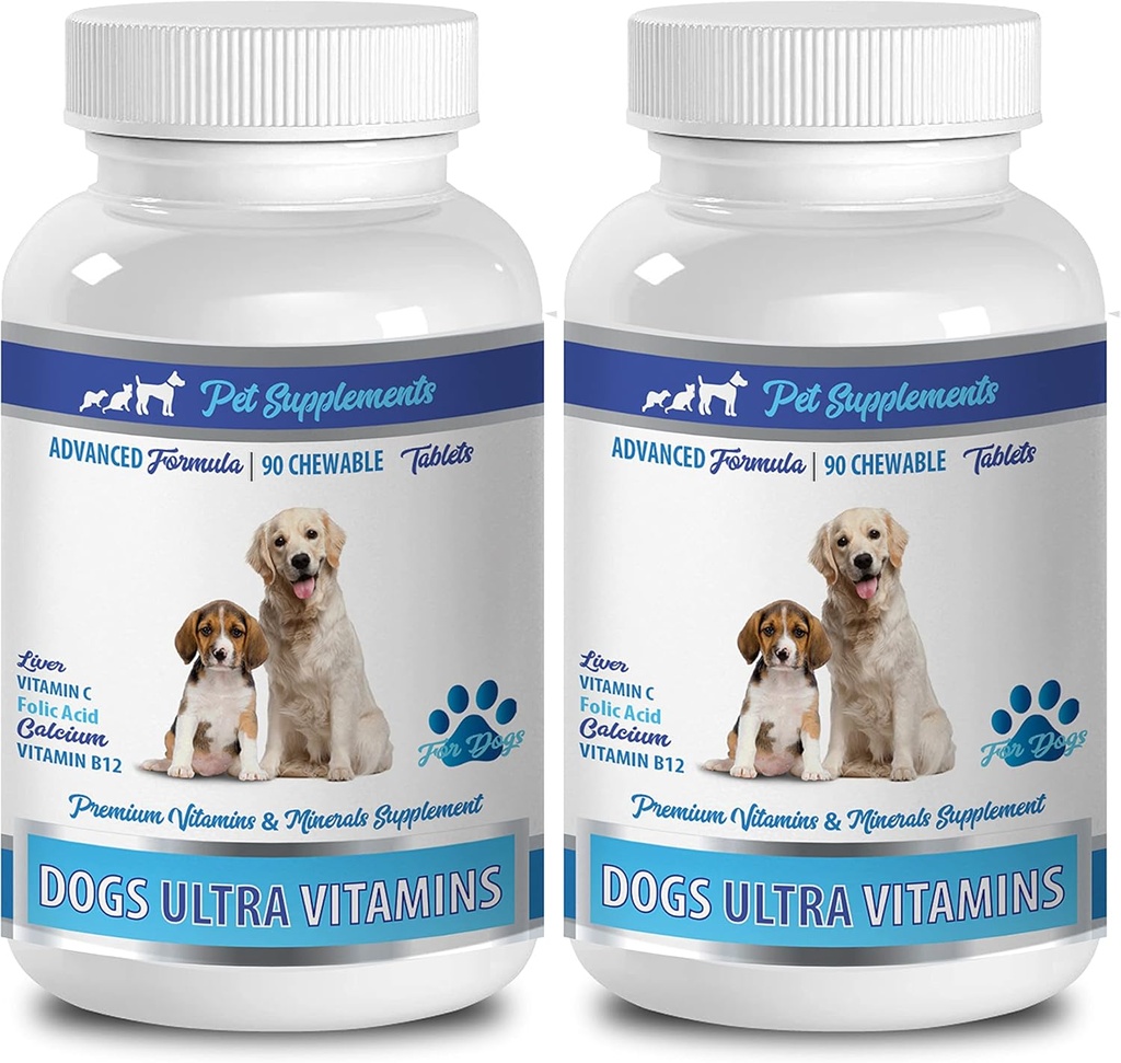 Minerales Perros - Ultra Vitaminas Perro - Minerales Esenciales - Premium y Natural - Suplemento de Energía Perro - 2 Botellas (180 Chews)