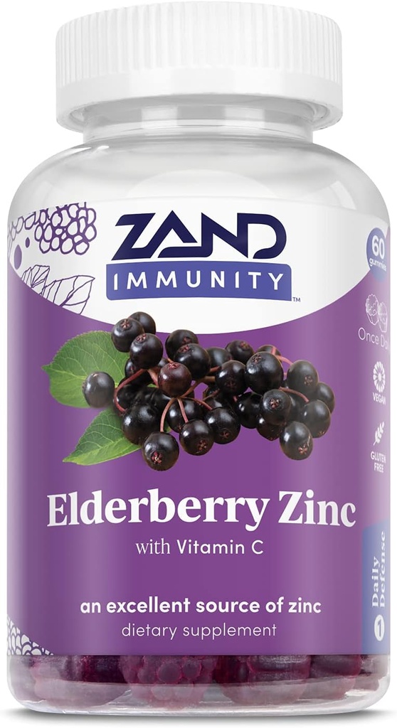 ZAND Elderberry Zinc Immunity Gummies with Vitamin C TENIDO AÑO Immune Support for Children &amp; Adults TEN 60ct, 30 Serv.