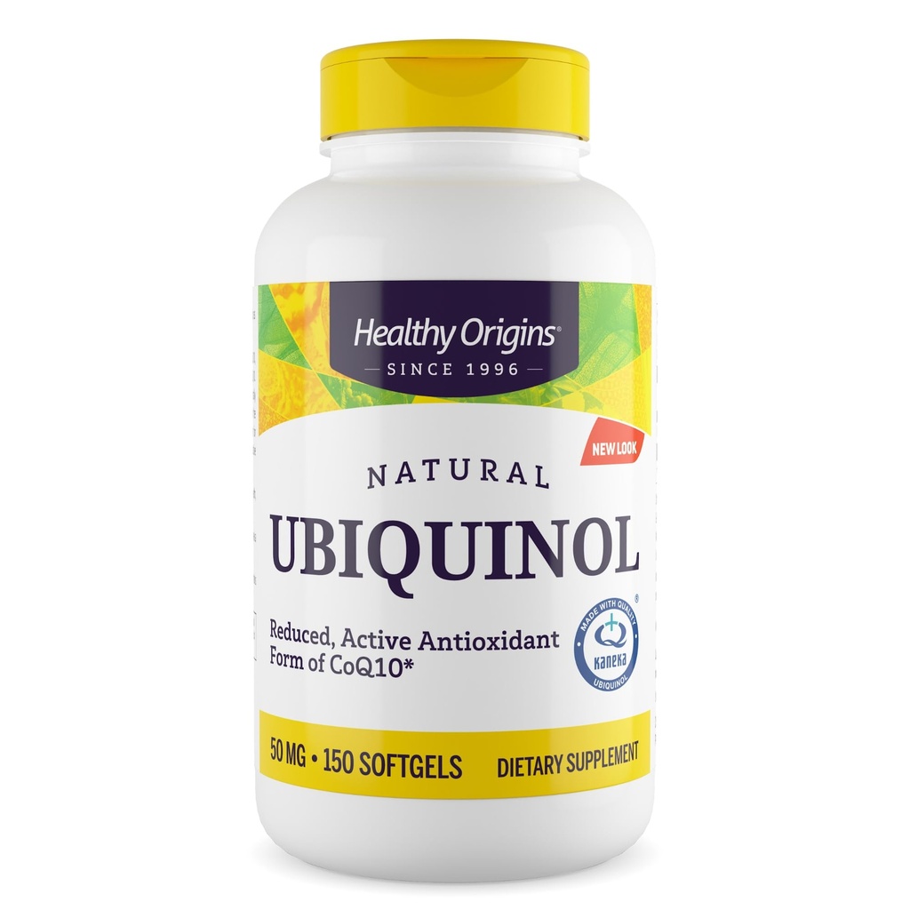 Orígenes saludables Ubiquinol (formulario activo de CoQ10), 50 mg - Suplementos de Ubiquinol para la salud del corazón " Apoyo antioxidante - Suplemento no Gluten libre " , 150 Softgels