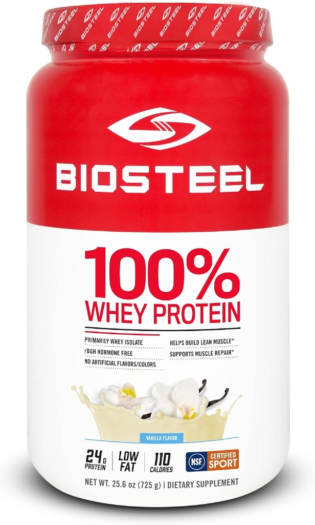 BIOSTEEL 100% Whey Protein Powder Suplemento, rBGH Hormone Free and Non-GMO Post Workout Fórmula, Vainilla, 25 Servimientos