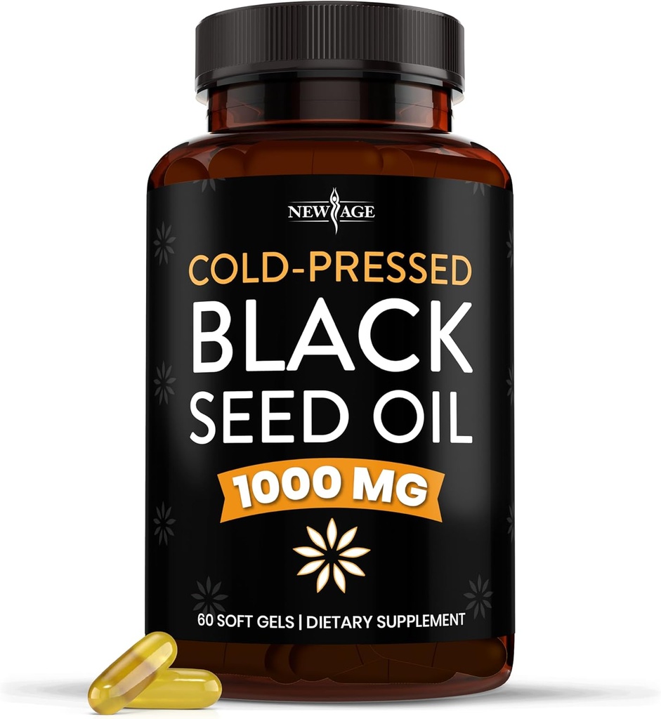 NEW AGE Black Seed Oil Softgel Capsules - Premium Cold-Presed Nigella Sativa Producing Pure Black Cumin Seed Oil - Non-GMO & Vegetarian (60 Softgels)